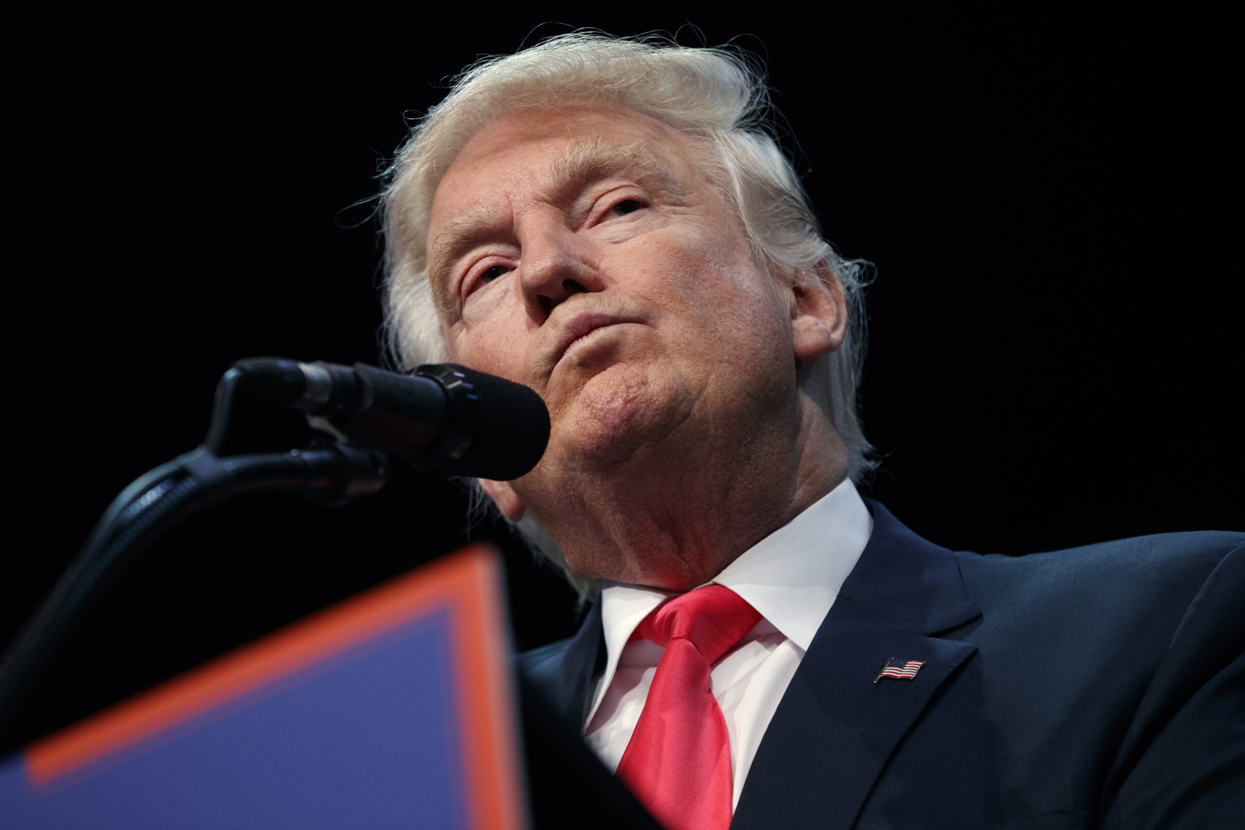 Republican presidential candidate Donald Trump pauses while speaking at a campaign town hall at Ocean Center, Wednesday, Aug. 3, 2016, in Daytona Beach, Fla. (AP Photo/Evan Vucci) (AP)