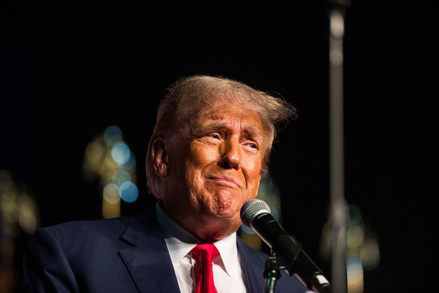 Former president Donald Trump, speaks at a Club 47 USA event in West Palm Beach, Florida on October 11, 2023. (Saul Martinez for The Washington Post via Getty Images)